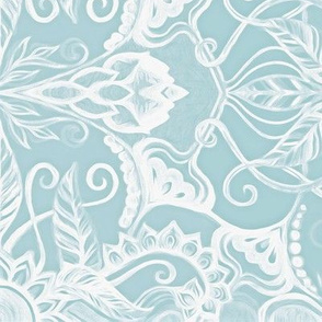 Floral Pattern in Duck Egg Blue and White Horizontal