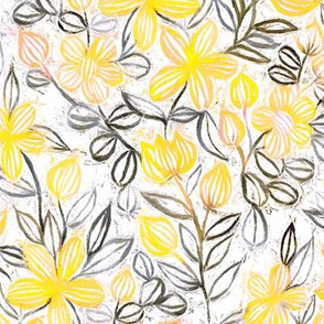 Sunny Yellow and Neutrals Crayon Striped Summer Floral