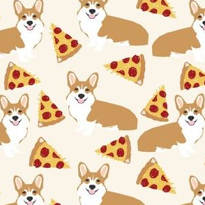 corgi pizza cream cute funny novelty pet corgi fabric corgis design