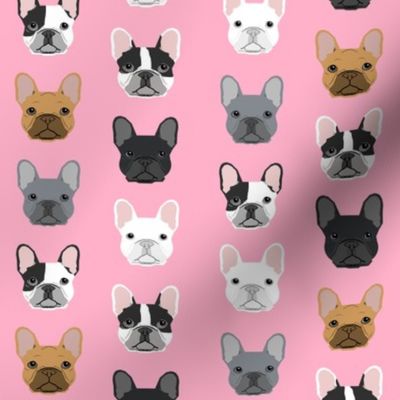 frenchie dog pink faces cute dog head for girls fabric french bulldogs fabric girly design for french bulldog owners