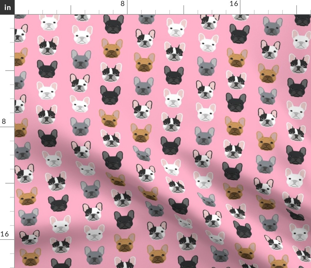 frenchie dog pink faces cute dog head for girls fabric french bulldogs fabric girly design for french bulldog owners