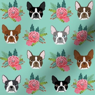 boston terrier dog florals flowers face cute dog best boston terrier dog fabric