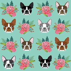 boston terrier dog florals flowers face cute dog best boston terrier dog fabric