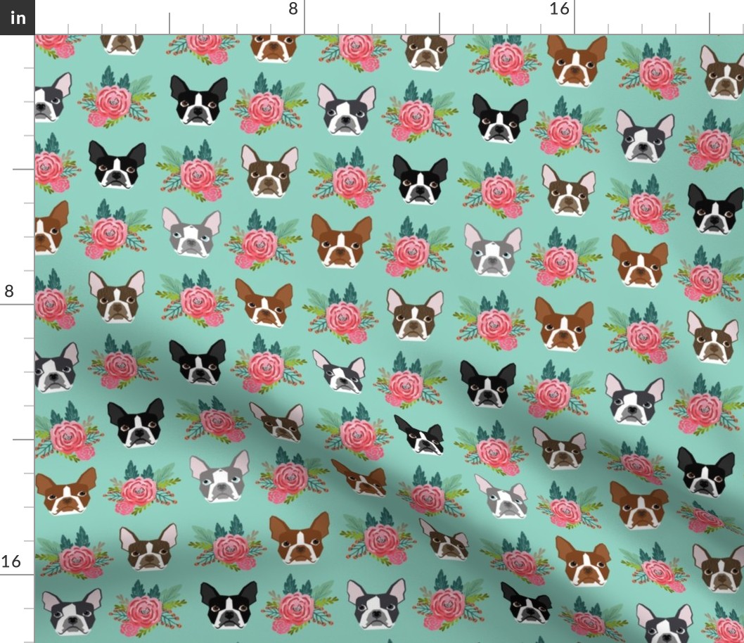 boston terrier dog florals flowers face cute dog best boston terrier dog fabric