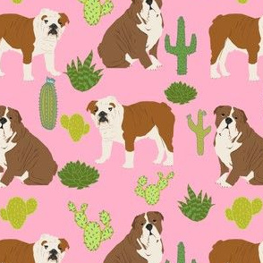 english bulldog pink cactus fabric cute dog best dog fabric bulldog english bulldog 