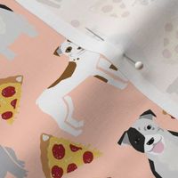 pitbull terrier pizza blush peach light fabric for pitbull owners funny dog fabric pizza food novelty print for pitbull lovers