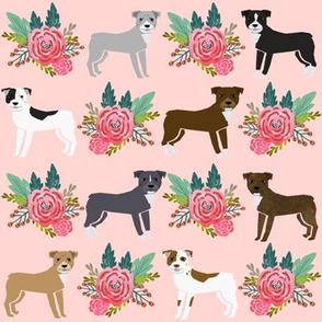 pitbull terrier pink florals flowers cute dog dogs pitbull terrier fabric