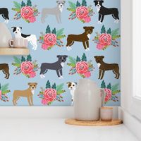 pitbull florals flower blue pitbull terrier pitbull floral dog cute dog florals fabric