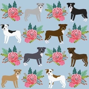 pitbull florals flower blue pitbull terrier pitbull floral dog cute dog florals fabric