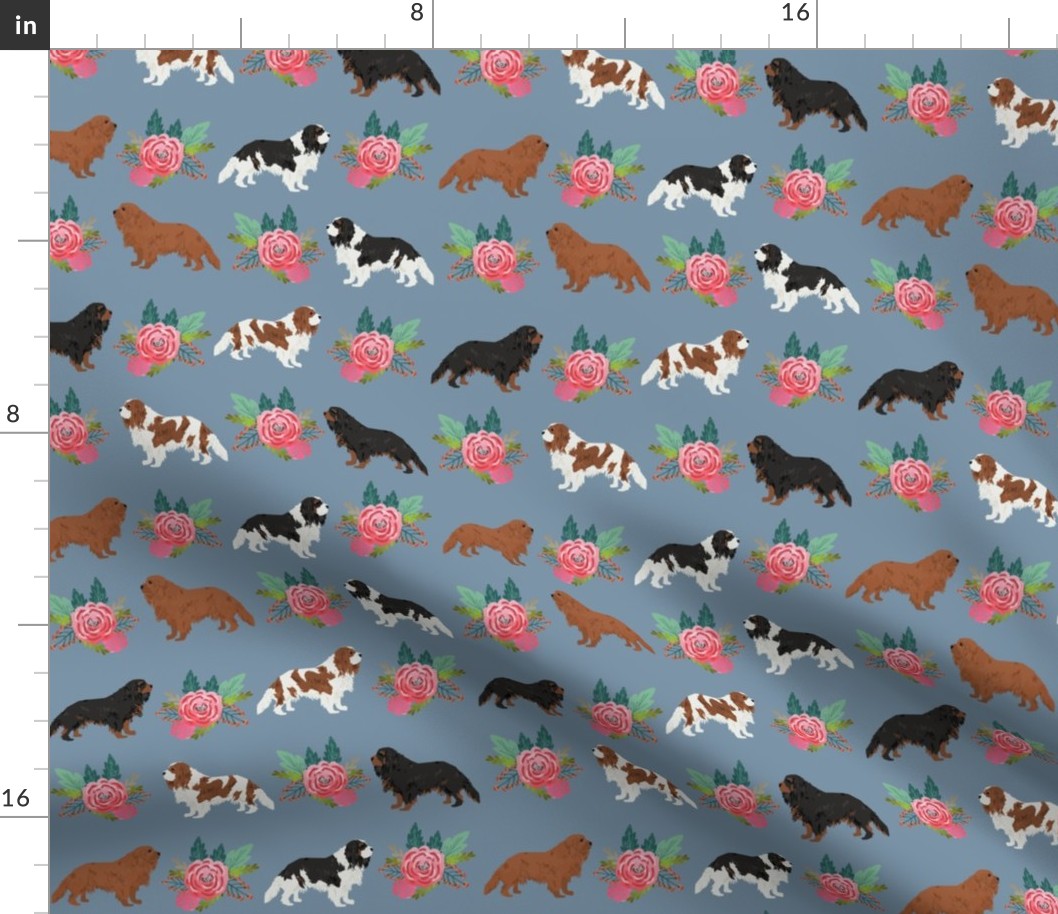 cavalier king charles spaniel florals flower blue flowers kid cute dog fabric