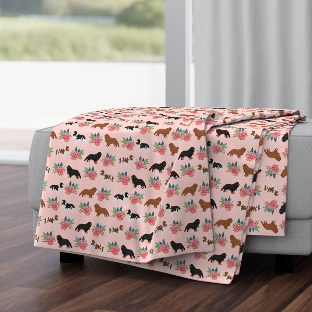 cavalier king charles spaniel pink florals floral dog fabric 