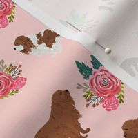 cavalier king charles spaniel pink florals floral dog fabric 