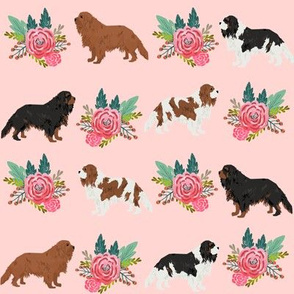 cavalier king charles spaniel pink florals floral dog fabric 