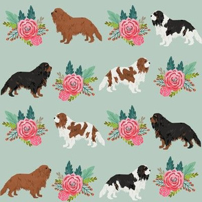 cavalier king charles spaniel dog florals flower mint floral dog dog breed fabric
