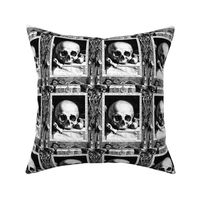 skulls bones hourglasses skeletons sleeping dead trumpets pickaxes shovels monochrome black white gothic victorian coat of arms torches death pagan Wicca witchcraft antique halloween antiques  spooky macabre morbid