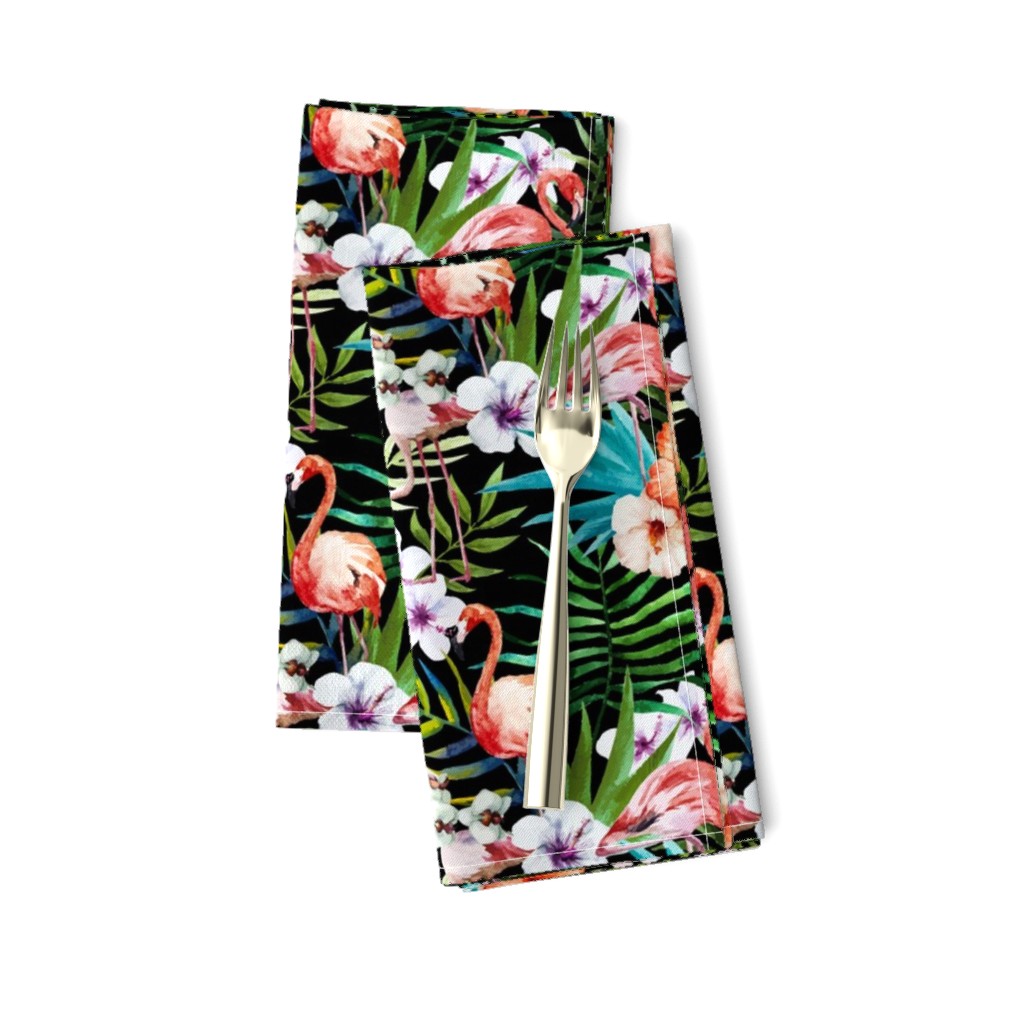 Tropical Watercolor Flamingos Palms and Plumeria Flowers