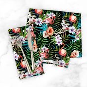 Tropical Watercolor Flamingos Palms and Plumeria Flowers