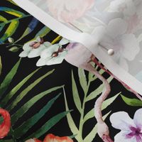 Tropical Watercolor Flamingos Palms and Plumeria Flowers