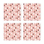 Merry christmas kawaii seasonal christmas trees and stars Japanese illustration print pastel pink XS