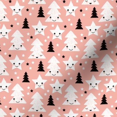 Merry christmas kawaii seasonal christmas trees and stars Japanese illustration print pastel pink XS
