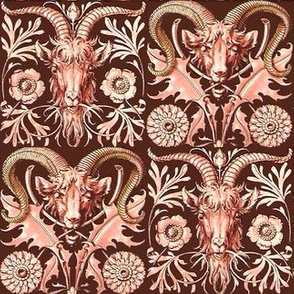 goats antlers rams horns animals flowers floral thistle art nouveau leaves leaf