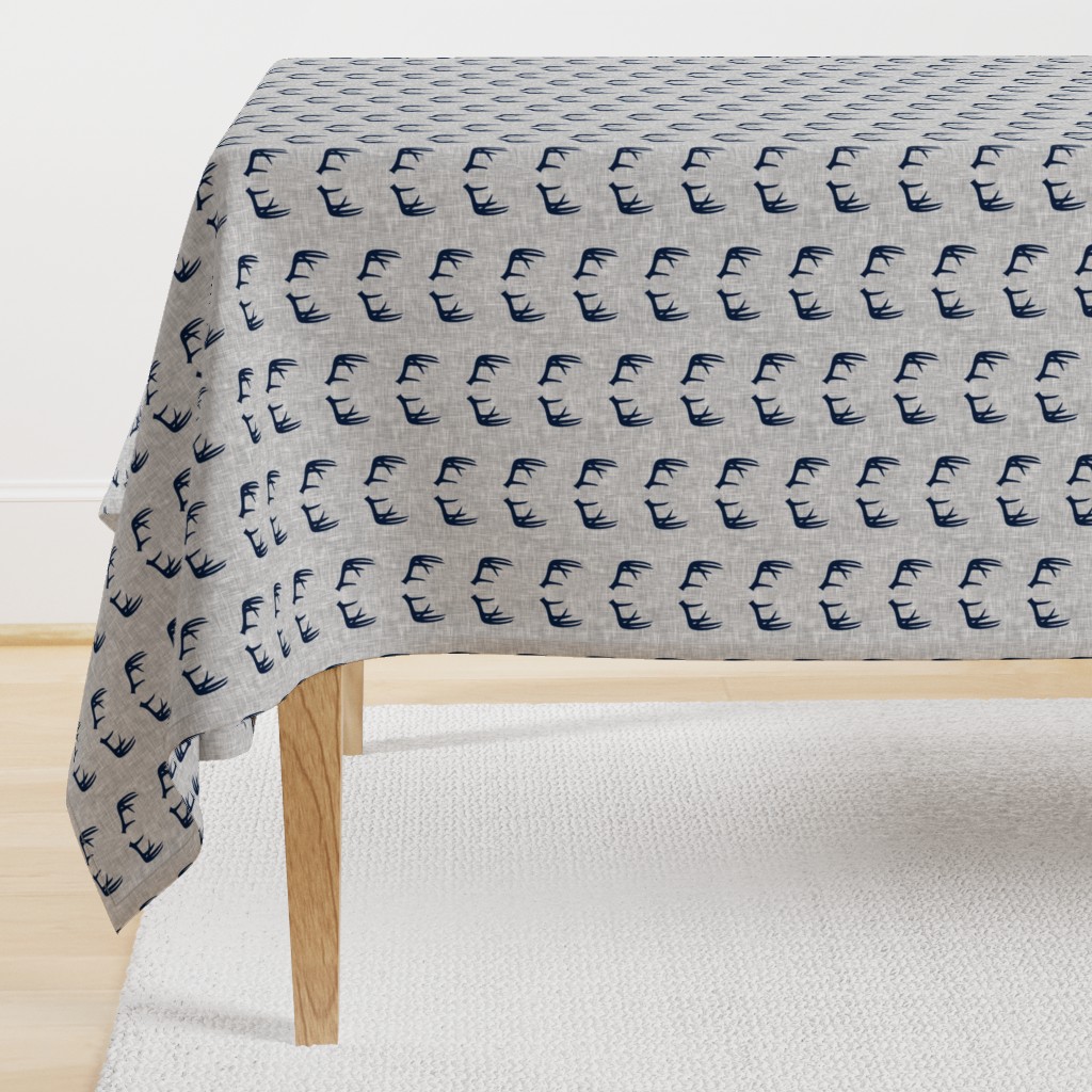 navy antlers on light grey linen (small scale)