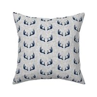 navy antlers on light grey linen (small scale)