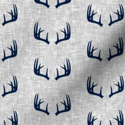 navy antlers on light grey linen (small scale)