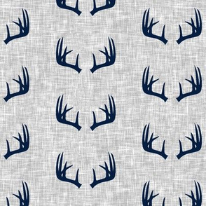 navy antlers on light grey linen (small scale)