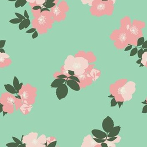 Wild Roses in Mint // Vintage-inspired modern floral print for wallpaper or fabric - original repeat pattern by Zoe Charlotte