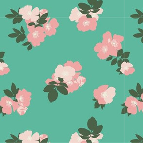 Wild Roses in Dark Mint // Vintage-inspired modern floral print for wallpaper or fabric - original repeat pattern by Zoe Charlotte