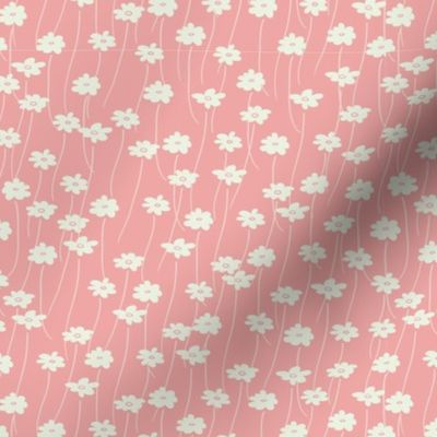 Daisy Field in Pink // Vintage-inspired modern floral print for wallpaper or fabric - original repeat pattern by Zoe Charlotte