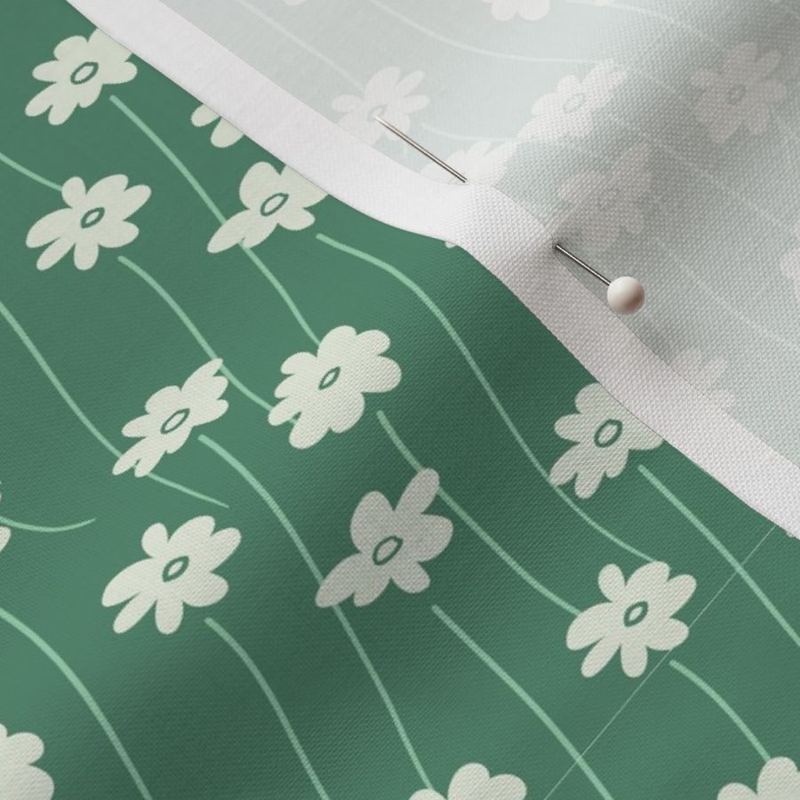 Daisy Field in Green // Vintage-inspired modern floral print for wallpaper or fabric - original repeat pattern by Zoe Charlotte