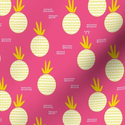 Colorful retro round pineapple fruit kitchen pastel memphis style summer design pink yellow MEDIUM