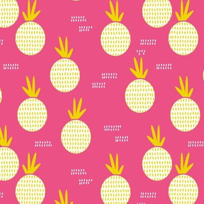 Colorful retro round pineapple fruit kitchen pastel memphis style summer design pink yellow MEDIUM