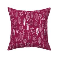 Soft fall winter garden leaf and flowers scandinavian style illustration print maroon cherry