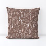 Soft fall winter garden leaf and flowers scandinavian style illustration print brown