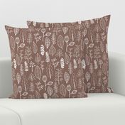 Soft fall winter garden leaf and flowers scandinavian style illustration print brown