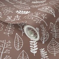 Soft fall winter garden leaf and flowers scandinavian style illustration print brown