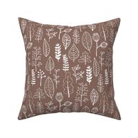 Soft fall winter garden leaf and flowers scandinavian style illustration print brown