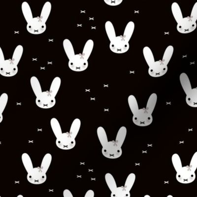 Super cute baby bunny sweet bow rabbit illustration print for kids black and white