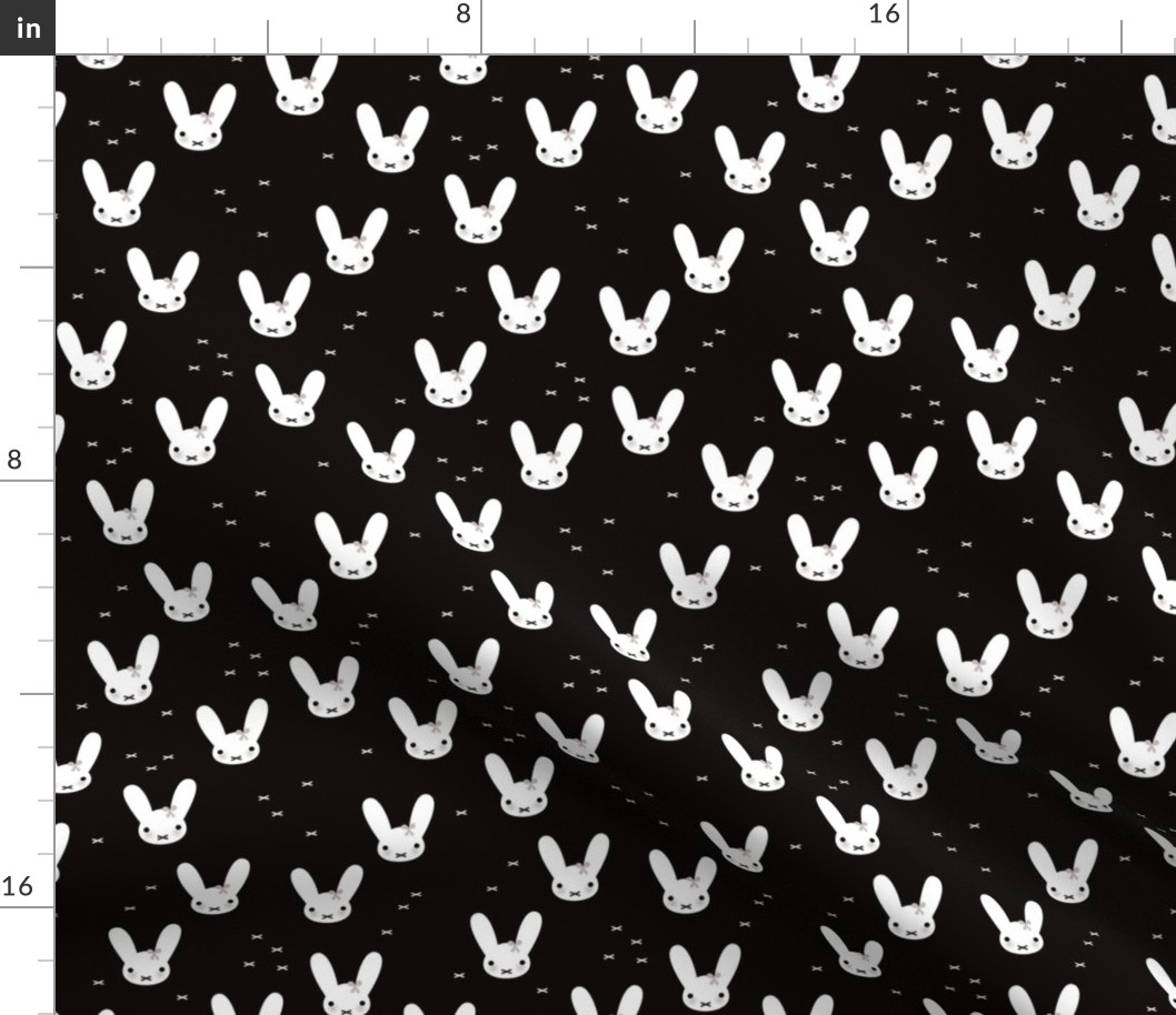 Super cute baby bunny sweet bow rabbit illustration print for kids black and white