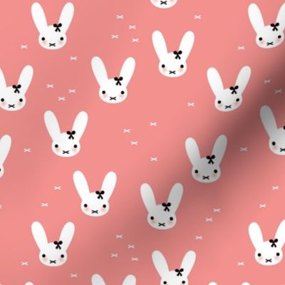 Super cute baby bunny sweet bow rabbit illustration print for kids pink fall