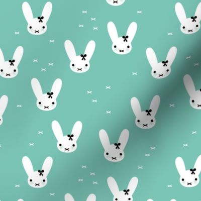 Super cute baby bunny sweet bow rabbit illustration print for kids mint fall