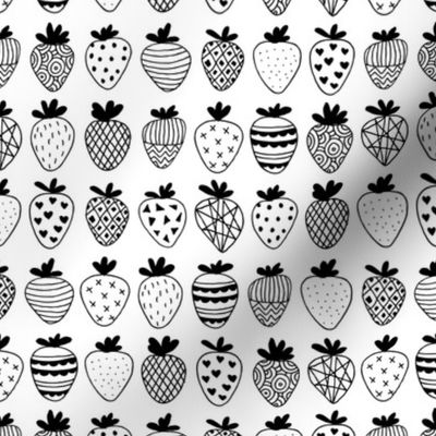Farmers market summer strawberry fruit hearts print black and white