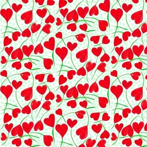 A Flutter of Heart Flowers on Green Dots