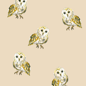 Watercolour Owls on Tan