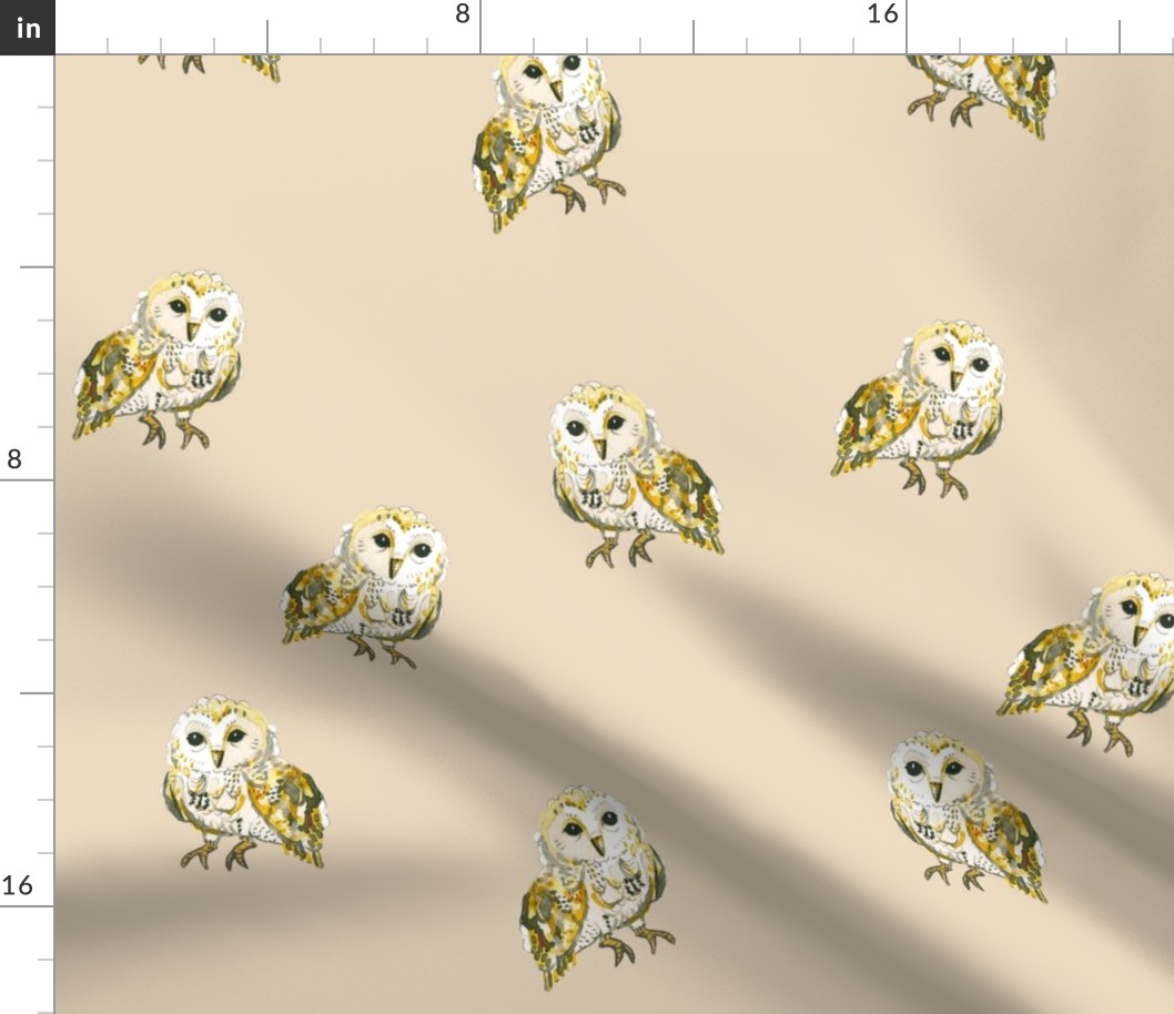 Watercolour Owls on Tan