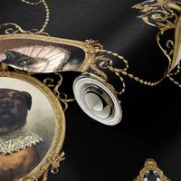 neoclassical victorian baroque rococo dogs cats mastiff bullmastiff swags medallions frames gold black collars frill filigree  shabby chic romantic festoon