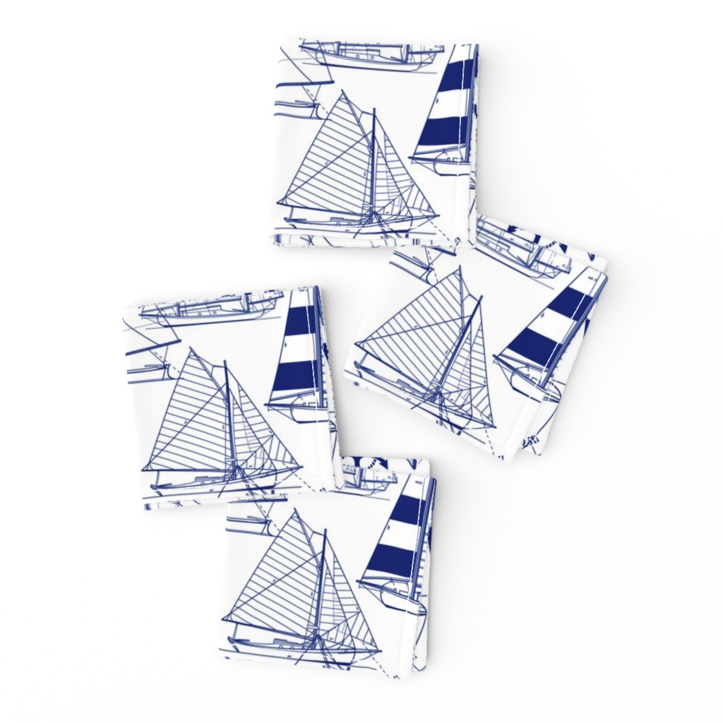 Large Scale / Sailboats / Dark Blue on White Background